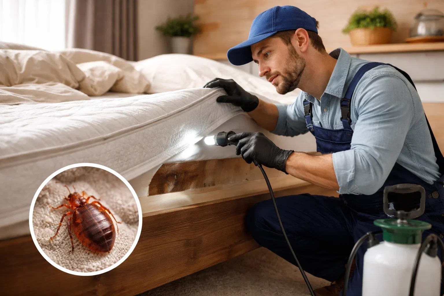 Licensed pest control technician applying bed bug treatment in Yuma AZ home